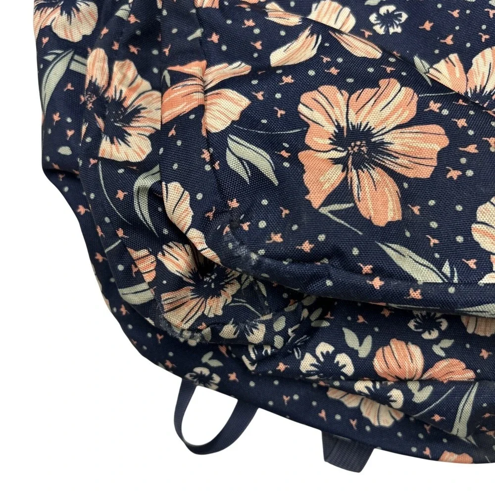 Jansport Navy & Pink Hibiscus Backpack Cross Town Student Bag Multiple Pockets